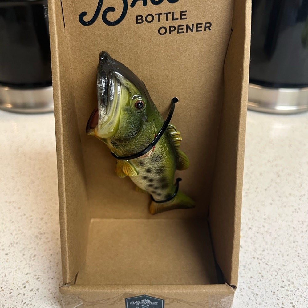New Never Opened Bass Brand Bass Bottle Opener in Box